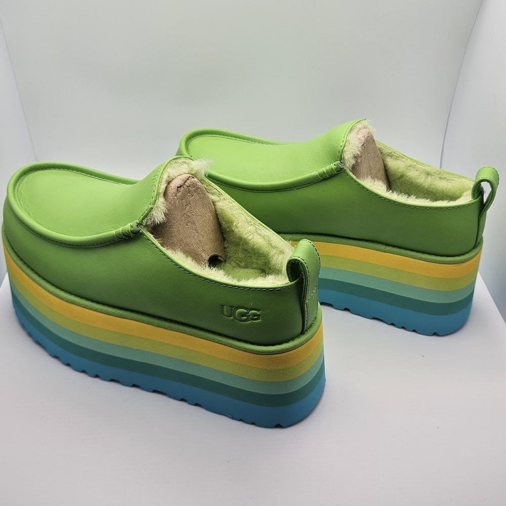 UGG URSEEN PLATFORM Green MULTI LEATHER WOOL ALL GENDER M6/W7 Festival Shoes - Picture 5 of 13
